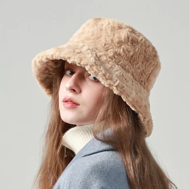 Chapeau Bob Pêcheur Peluche Doux Hiver - Bonnet Fourrure Duveteux Pour Femmes