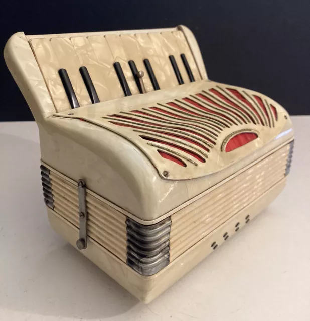 Rare Vtg Italian Art Deco Mini Figural Accordion Pearloid Cigarette Box, Musical