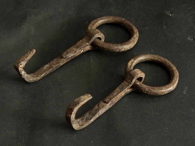 Rare Old Vintage Hand Forged Rustic Iron Wall. Ceiling Hanging Hook,, 2 Pcs.