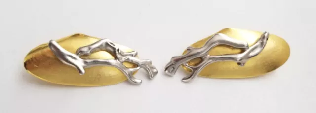 Rare Ben Amun Gold Shell & Coral Branch Clip On Earrings