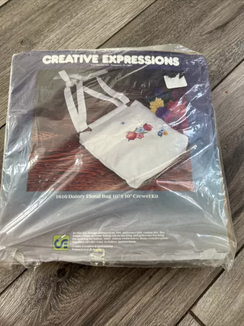 Creative Expressions Bordado Crewel Kit Bolso Floral 10x10 De Colección 1981