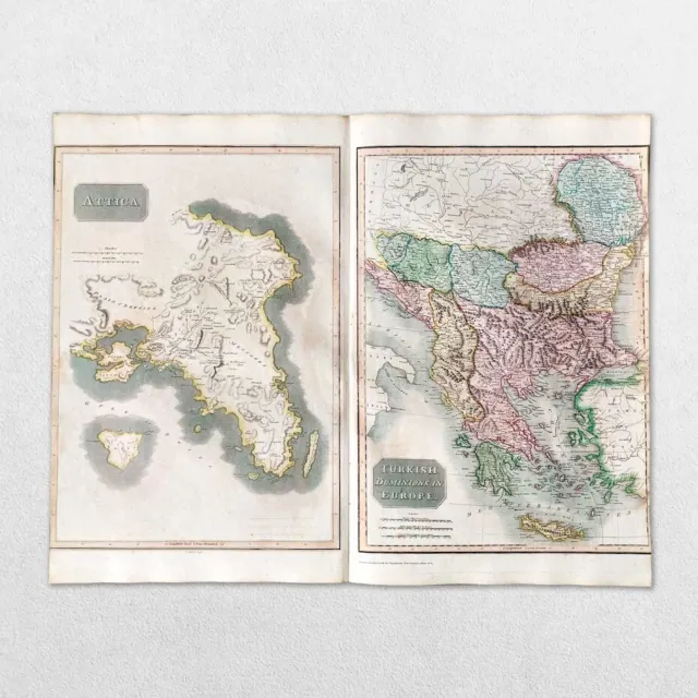 Antique 19Th Century World Atlas Map John Thomson 1814 Attica Turkey Turkish
