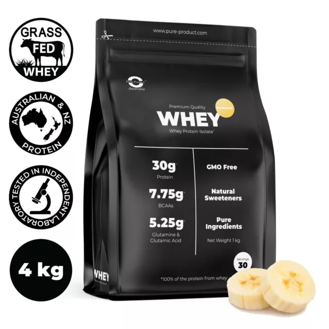 4Kg Whey Protein Isolate Powder  Wpi  100% Grass-Fed  Banana