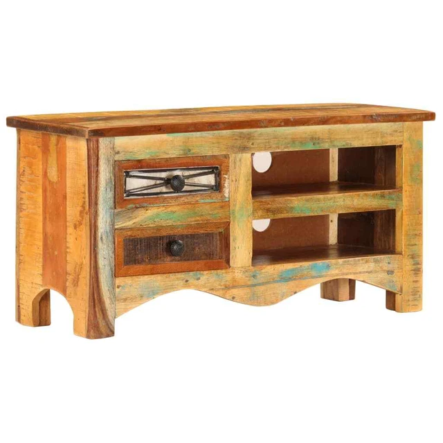 Solid Reclaimed Wood TV Stand Entertainment Center with Storage Shelves Cabinet