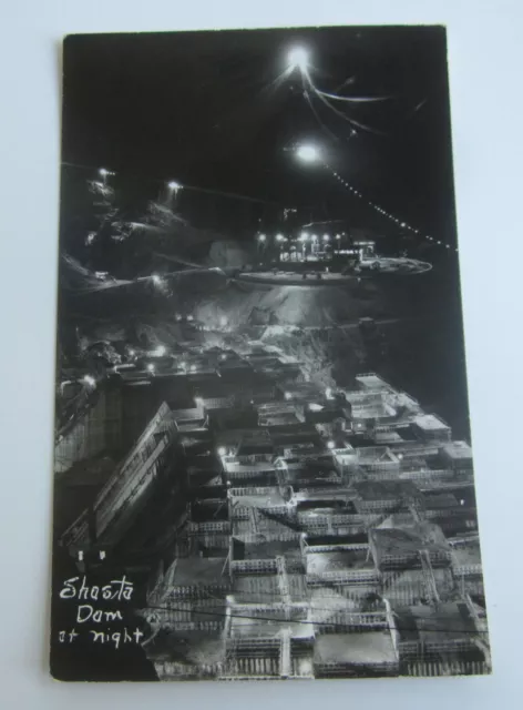 Old Vintage 1930's - SHASTA DAM at Night - CA. - RPPC - Real Photo POSTCARD