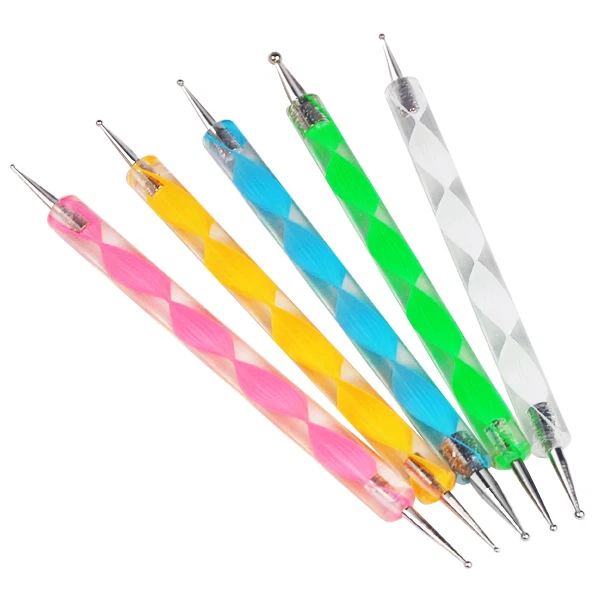 5X Manicura Marbleizing Cristal Pintura Punteado Plumas Herramienta Kit Set Con