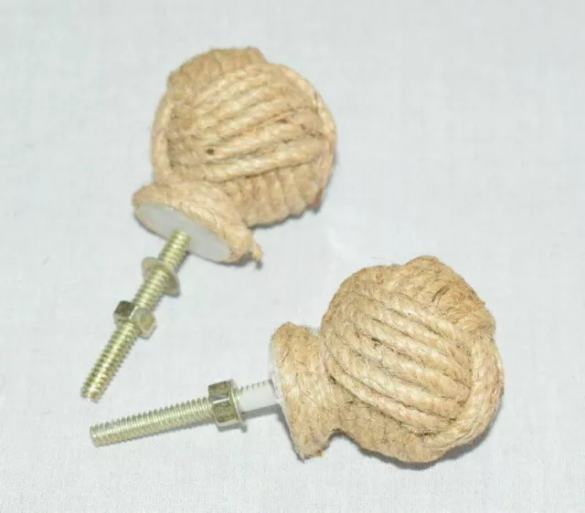 Hand-crafted Jute Rope Nautical Cabinet Knot Knobs Drawer Pulls Set Of 2 style 3