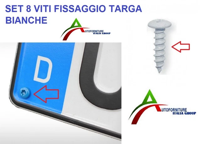Kit 8 Viti Per Targa Auto - 7 Blu E 1 Bianca, Made In Italy