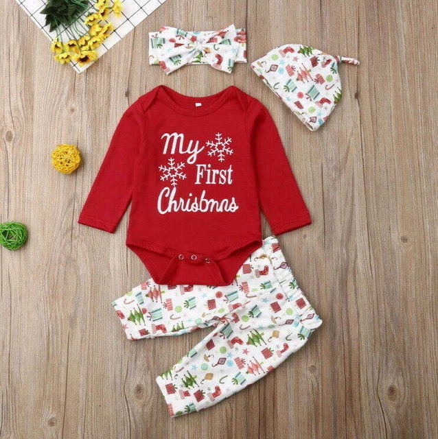 First Christmas baby infant outfit romper jumpsuit pants Holidays Santa cute