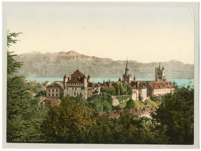 Suisse, Lac Léman, Lausanne vintage print photochromie, vintage photochrome