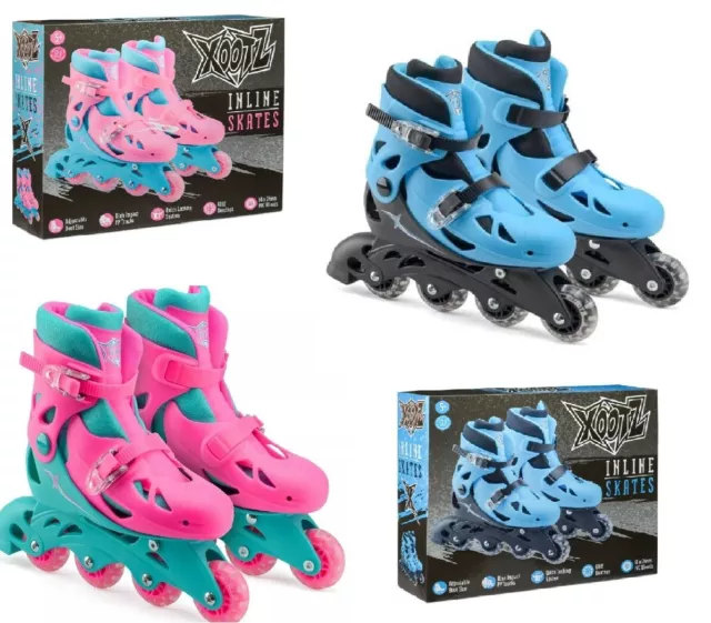 Xootz Kids Inline Skates Roller Blades Blue or Pink Boys Girls Size 9-12 or 13-3