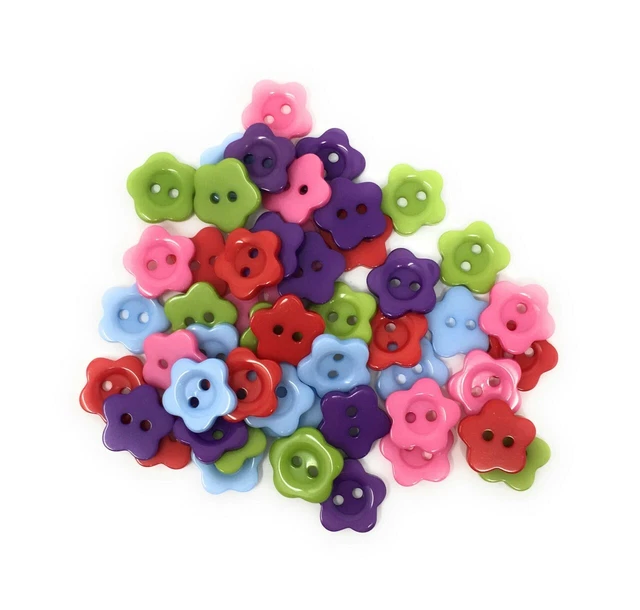Boutons Ronds en Resine avec Motif Fleur 13mm 2 Trous Lot de 10 - Blanc