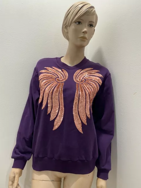 Dries Van Noten Holmon Cotton Sweatshirt W/ Sequined Wings Sz M