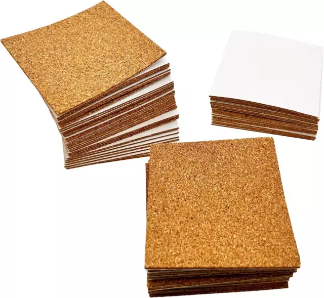 50 Pcs Self Adhesive Cork Squares,  4 X 4 Inch Cork Backing Sheets, 2Mm Thick