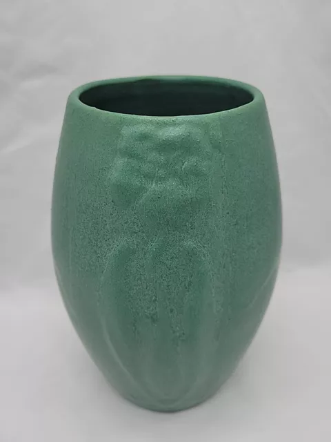 Antique Zanesville Arts & Crafts  Matte Green Pottery Vase  Iris Approx 9"