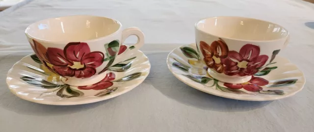 Set Of 2 Cups/Saucers, Vintage Blue Ridge Southern Potteries, Handpainted