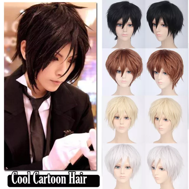 Womens Mens Anime Short Wig Cosplay Party Straight Hair Costume Full Wigs Blue 2