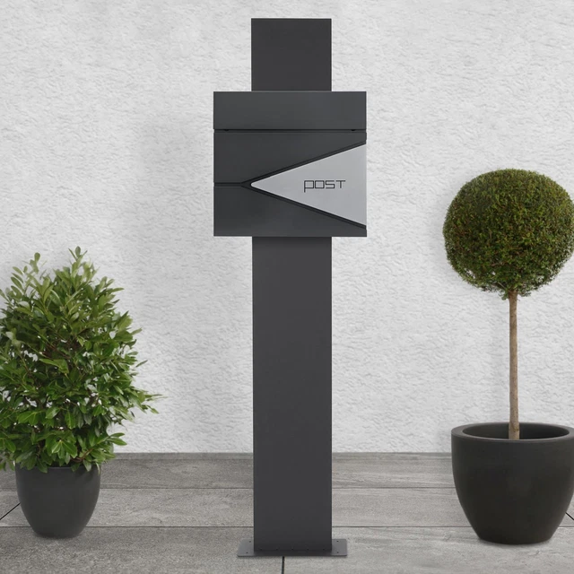 Boîte aux lettres anthracite/argent sur pied boîte postale moderne 37x37x11 cm