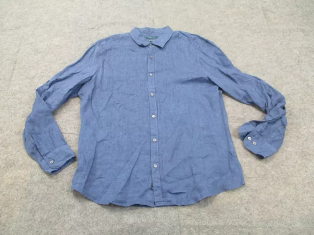 Perry Ellis Shirt Mens Large Blue 100% Linen Button Up Long Sleeve Adult