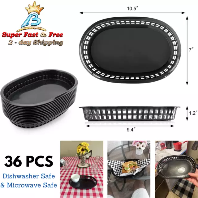 36pc Set Foodservice Basket Fast Food Baskets Diners Restaurant Fries Tray Black