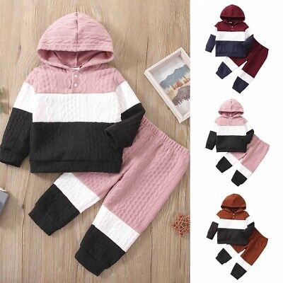 Toddler Baby Boys Girls Kids Hooded Long Sleeve Tops Trousers Clothes Outfits