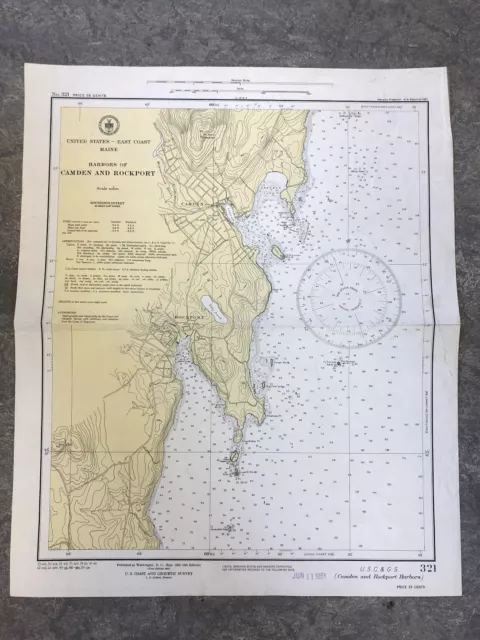 VINTAGE RARE 1951 Nautical Chart Maine CAMDEN & ROCKPORT HARBORS Sailing NOAA