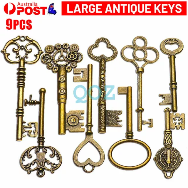 Large Skeleton Keys Antique Bronze Vintage Old Look Wedding Decor Set of 9