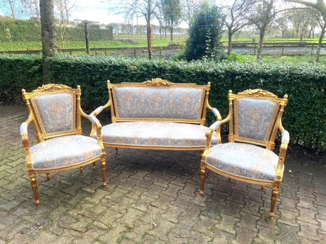 Exquisite 1940 French Louis XVI Handmade Sofa Set with Chairs