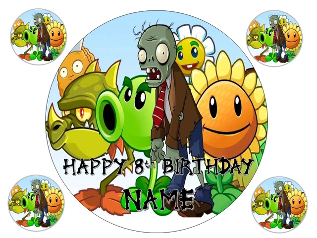 TOP QUALITY PLANTS VS ZOMBIES PERSONALISED Edible round Cake Topper ...