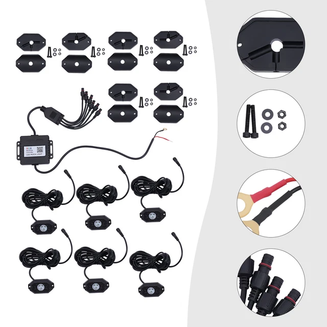 Kit feux de roche LED RGB 8Pods pour feux de soubassement UTV camion