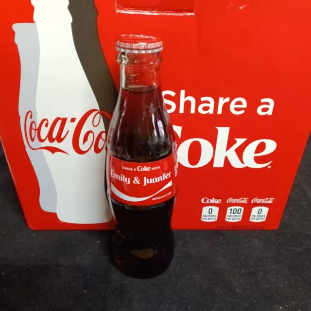 1-2016 PERSONALIZED COCA-COLA  SHARE A COKE WITH "Emily & Juanfer" 8 OZ BOTTLE