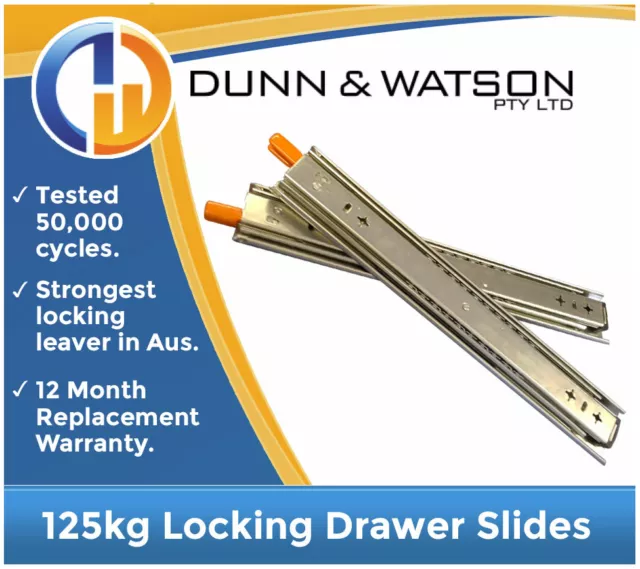 125kg Locking Drawer Slides / Runners - Lengths 356mm to 1016mm 4wd, 4x4, Fridge