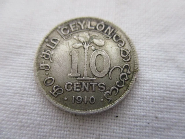 Ancienne Piece De Monnaie Argent Ceylan 1910 Piece 10 Cent Edward Vii