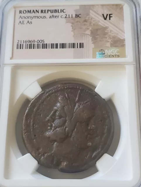 Roman Republic AE As JANUS w/ Galley 46gram NGC VF Ancient Coin