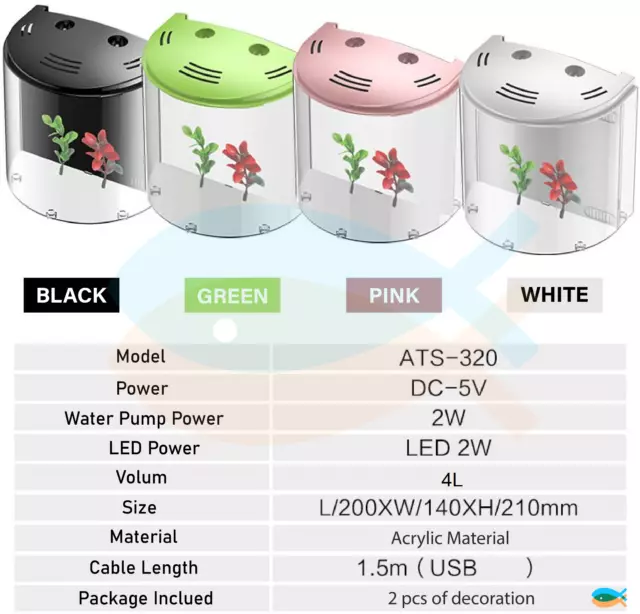 SUNSUN Small Curved Desktop 4L Acrylic Aquarium Fish Tank with LED and Filter 2