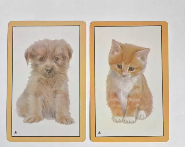American Kitten Cat & Puppy Dog Portrait Swap Playing Cards USA Artist Painting