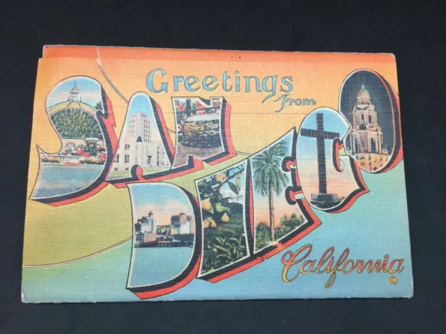 San Diego Postcard Book Foldout Folio Vintage 18 Views Circa 1930's Herz Publish