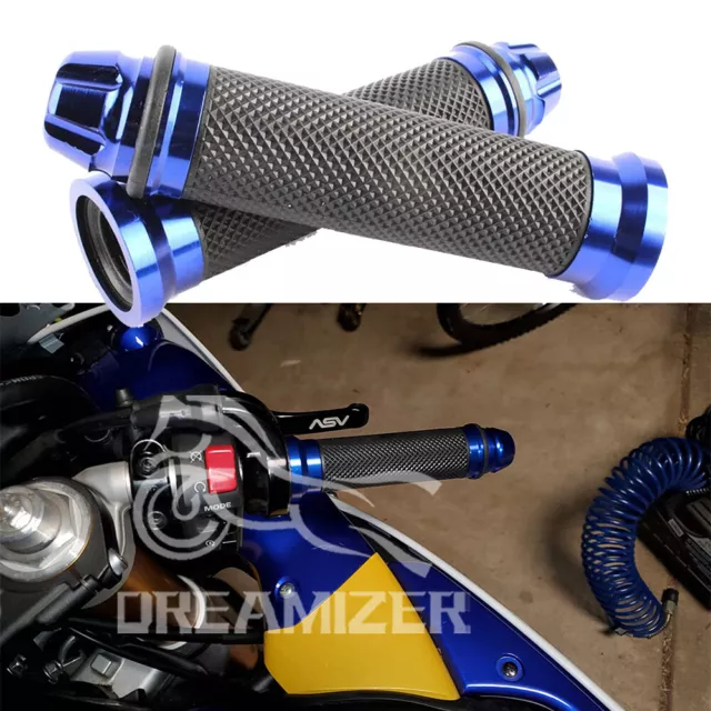 Motorcycle Blue 7/8" Handlebar Hand Grips For Yamaha YZF R1 R3 R6 MT01 FZ6 Fazer