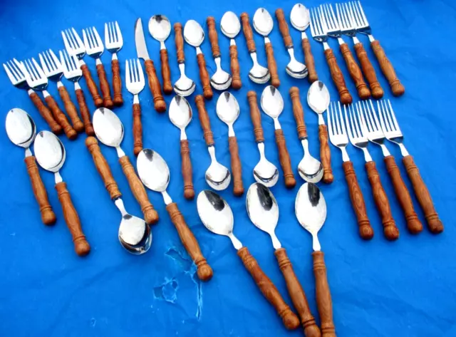 Old homestead WOODEN handle Stainless Flatware Taiwan VTG 41 piece LOT