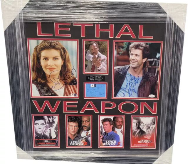 Lethal Weapon Signed Autograph Photo +Cut Mel Gibson Glover Russo Framed GAI JSA