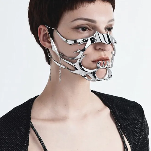 Fashion Gothic Mask Cyber Punk Liquid Irregular Silver Color Hollow Women Men P