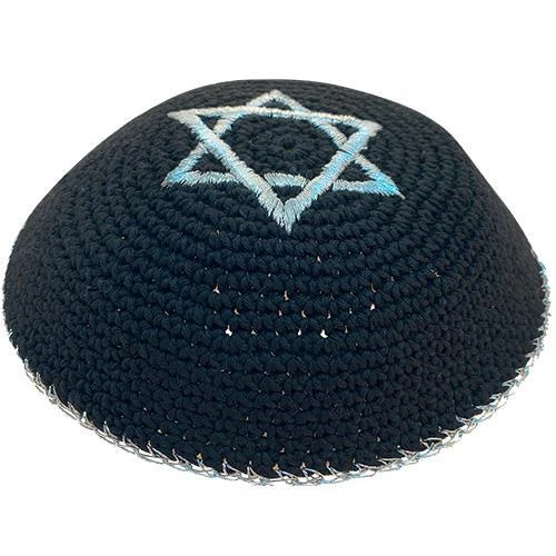 Black Star of David dome Knitted Kippah Yarmulke Tribal Jewish Yamaka Kippa