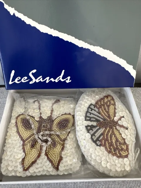 Set of Lee Sands Sequins & Beads  Butterfly Zippered Mini Wristlet & Coin Purse