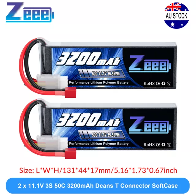 2x Zeee 3S Lipo Battery 3200mAh 50C 11.1V Deans for RC Car Helicopter Airplane
