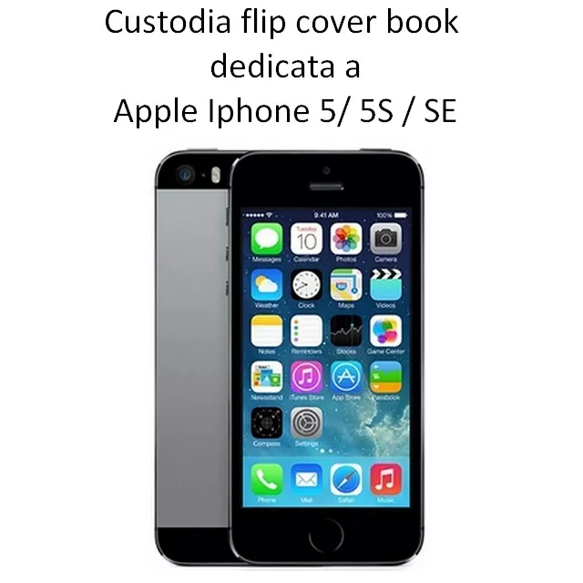 Custodia Smart Book Cover Flip Case Libro Magnetica Apple Iphone 5 5S Se Black 2