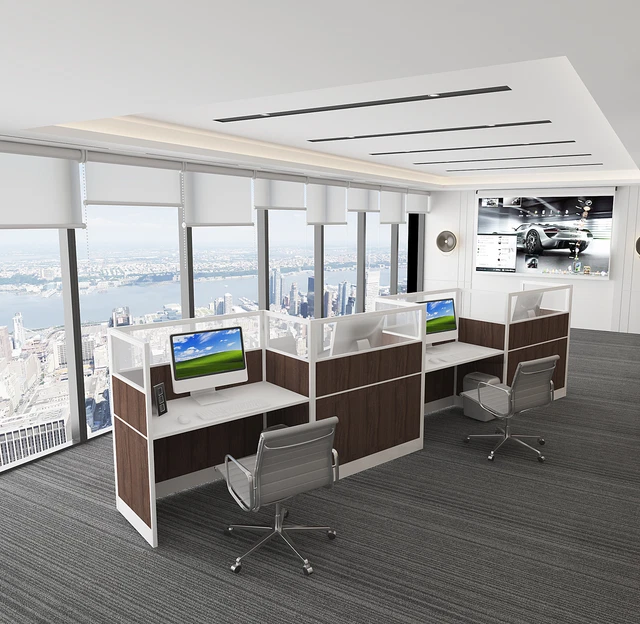 4x2 Cubicles -51″ H- FOUR MAN U Shape glazed Office Workstations -V