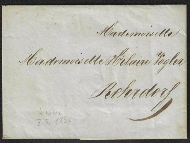 AA362) Schweiz Vorphila Beleg WOHLEN nach Rohrdorf 1836