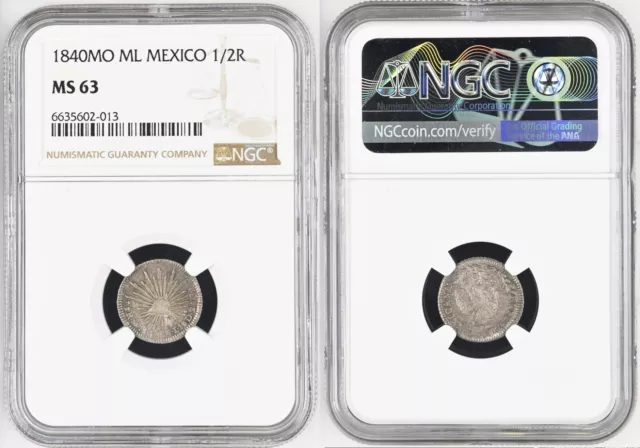 1840, Mexico (1st Republic). Cute & Tiny Silver ½ Real Coin. Pop 2/5! NGC MS-63! 2