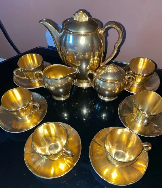 Carlton Ware Bone China Demitasse Tea Set For Six (6) Gold Lustre Vintage 2