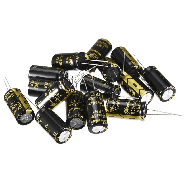 15pc Radial Condensateur électrolytique 1000uF 50V 105°C Vie 2000H 13x25mm Noir